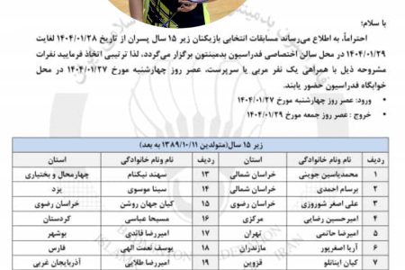 بدمینتونیست خوش آتیه میاندوآبی به مسابقات انتخابی زیر ۱۵ سال کشور دعوت شد